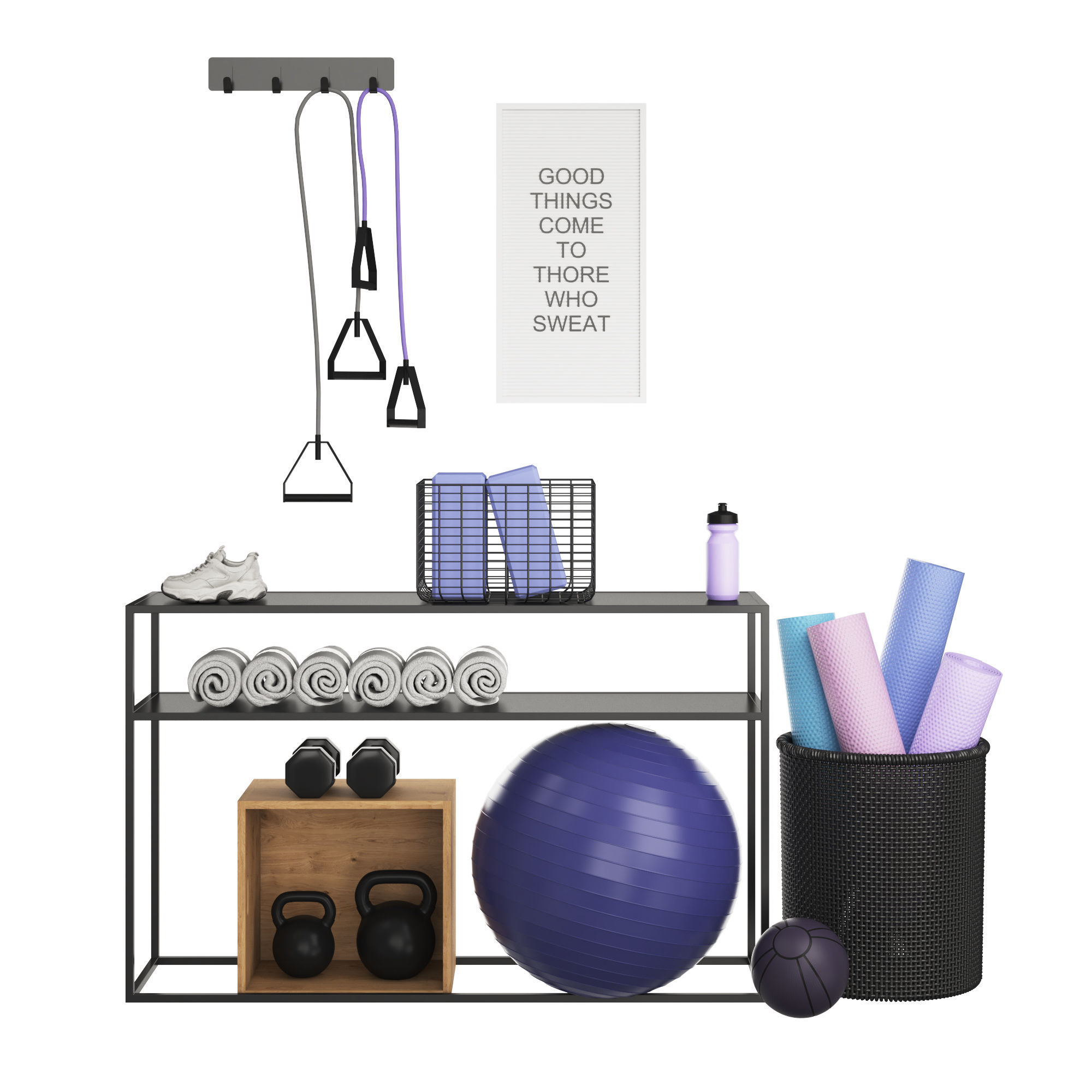 Home Fitness Set 3D model_2