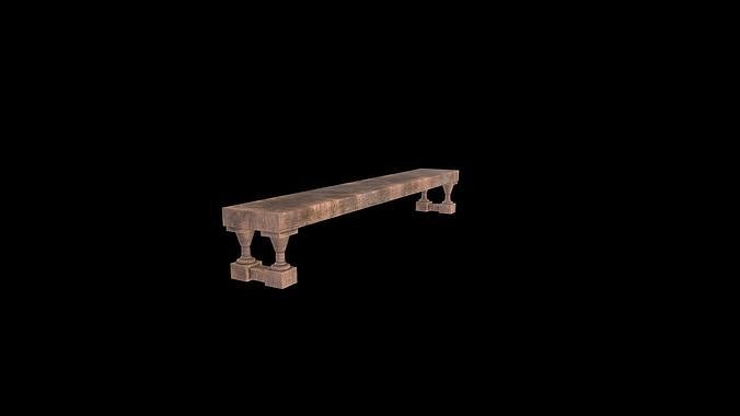Old Bench Low-poly 3D model