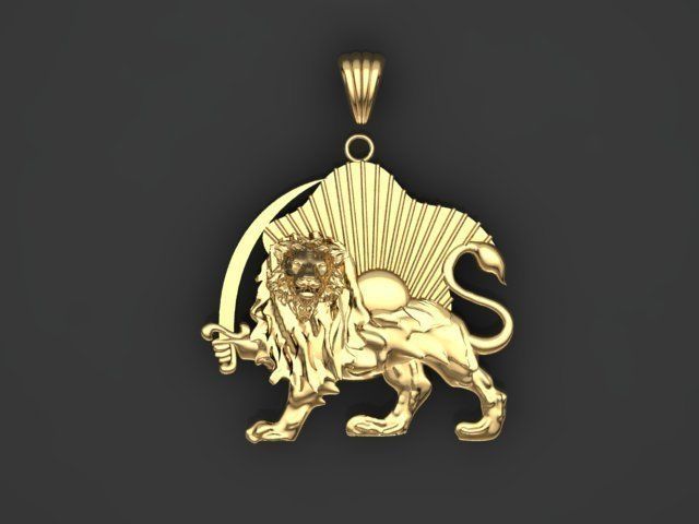 lion and sun pendant 3D print model_3