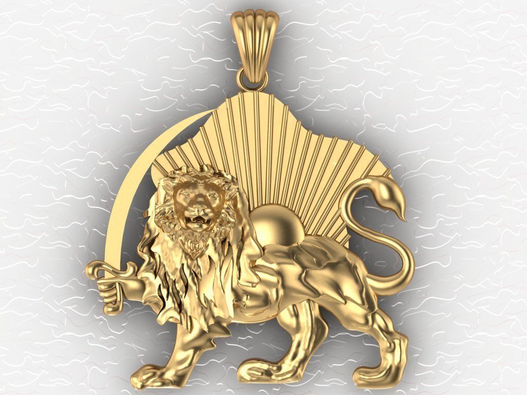 lion and sun pendant 3D print model_2