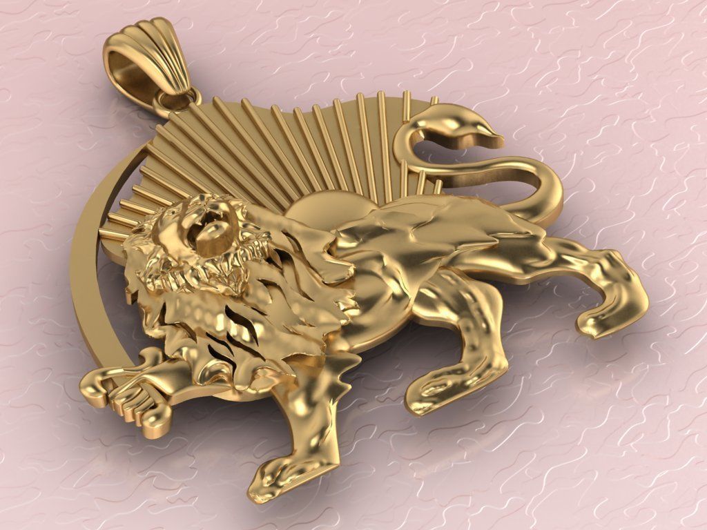 lion and sun pendant 3D print model_1