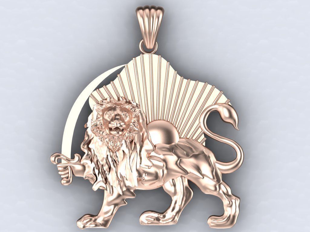 lion and sun pendant 3D print model_4