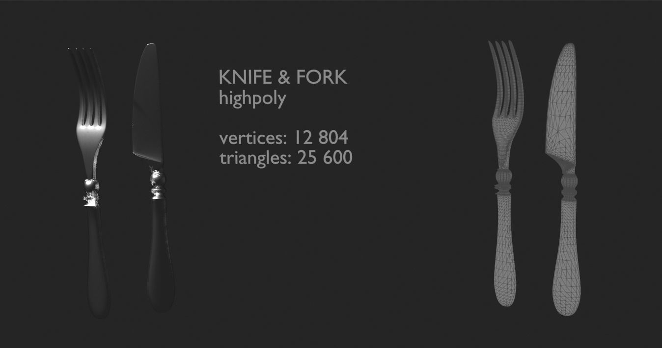 Fork and Knife 3D Model - Free High - Poly Cutlery Free 3D model_8
