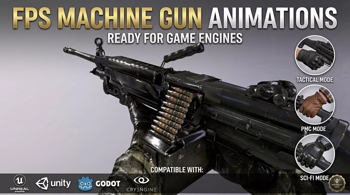 3D model fps machine gun animations VR / AR / low-poly | CGTrader