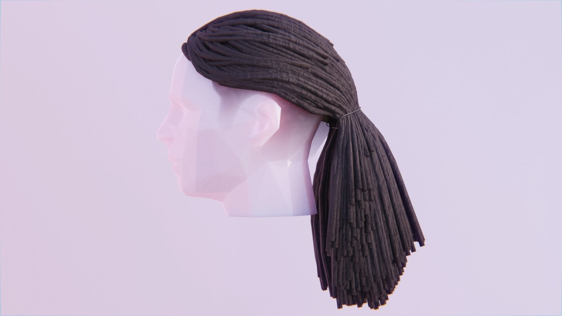 Long Ponytail Dreadlocks Hairstyle Low-poly 3D model_2
