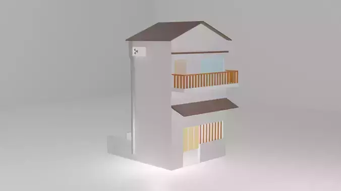 Low poly building house with balcony