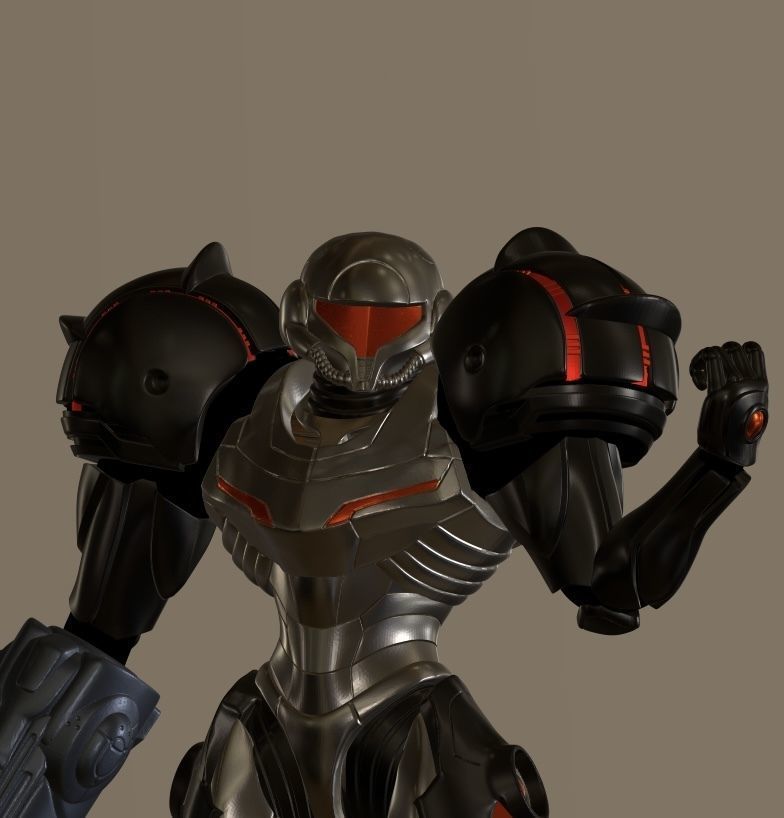 samus-phazon-suit-garage-kit metal man holding gun 3D print model_1