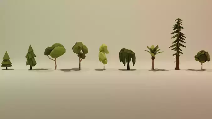 Low Poly trees pack for game and cartoon animation 
