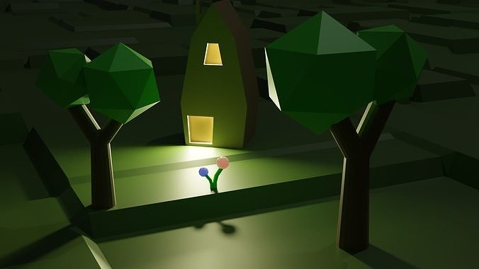 World house and trees in maze Low-poly 3D model