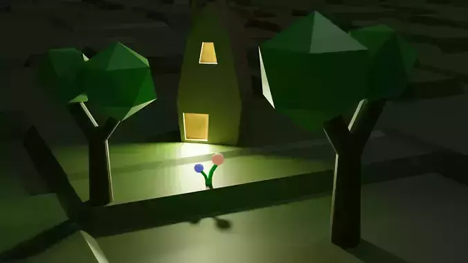 World house and trees in maze Low-poly 3D model