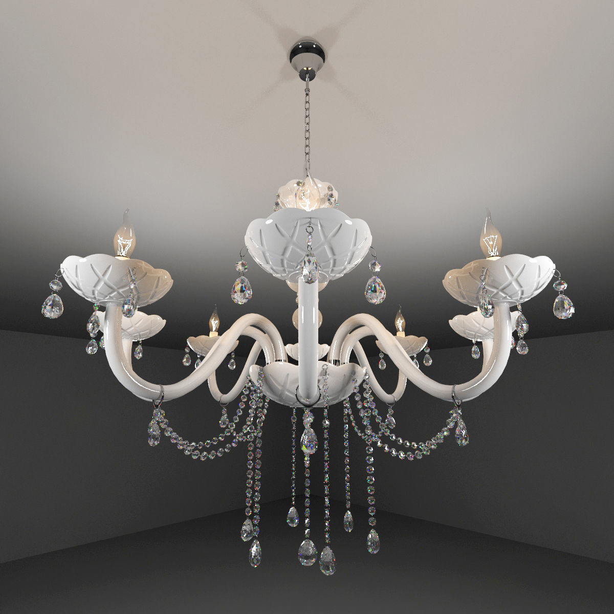 White Crystal Chandelier 3D model_3