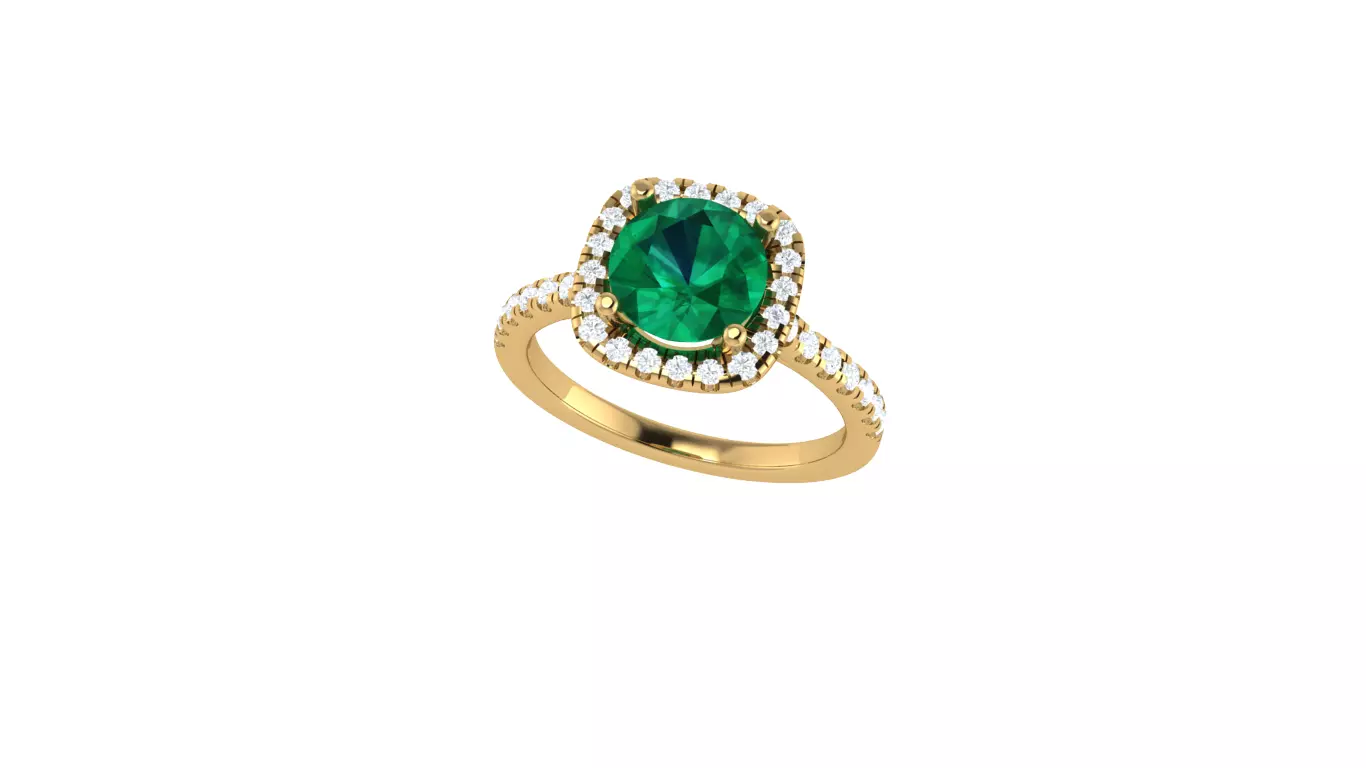 Ringwithhalo emerald and diamond ring 3D print model
