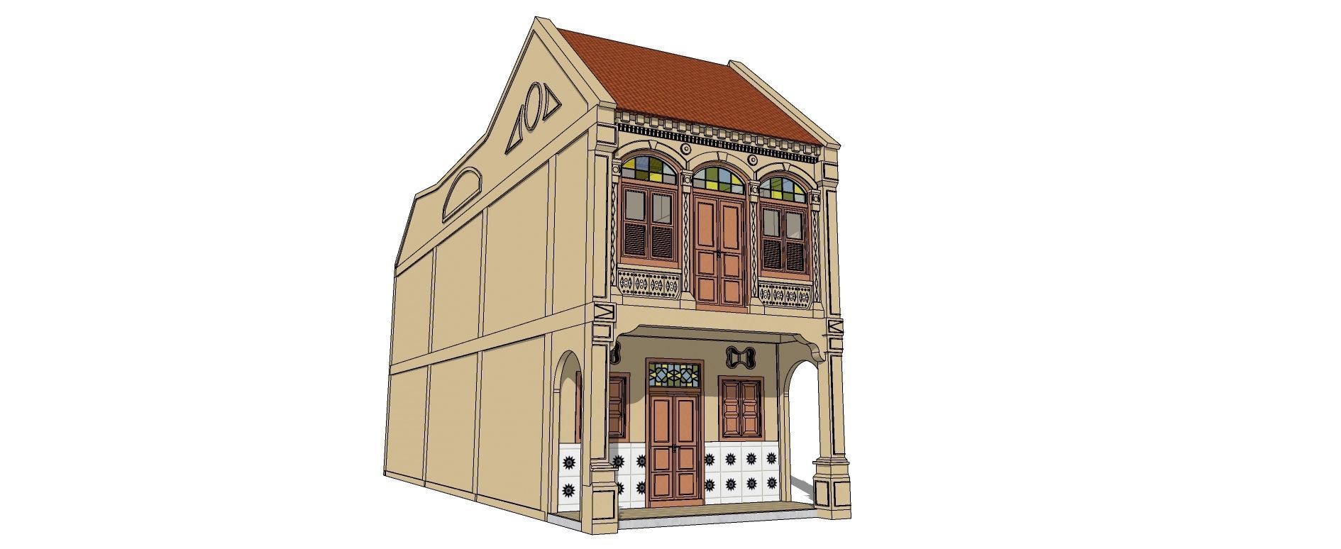 Malaysia Shophouse 1850 3D model_9
