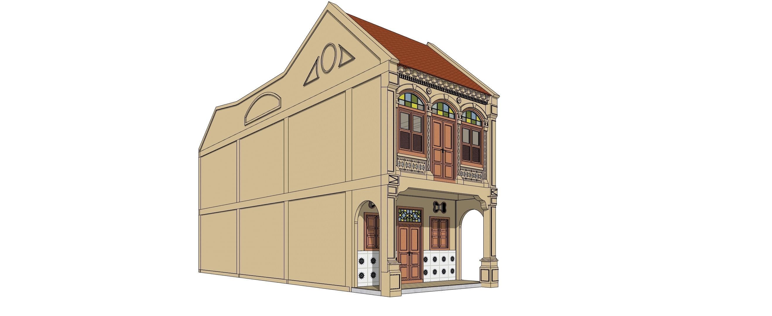 Malaysia Shophouse 1850 3D model_2