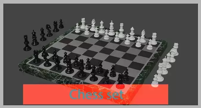 Chess 3D set marble board Low-poly 3D model
