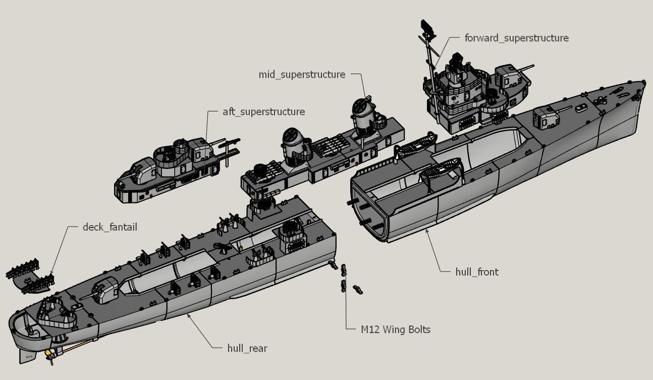1 48 Fletcher Class Destroyer RC Model 3D print model_2