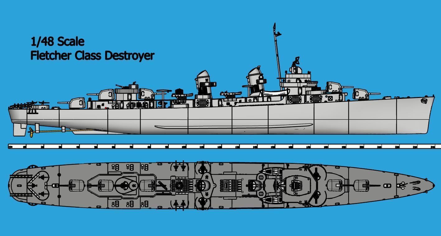 1 48 Fletcher Class Destroyer RC Model 3D print model_1