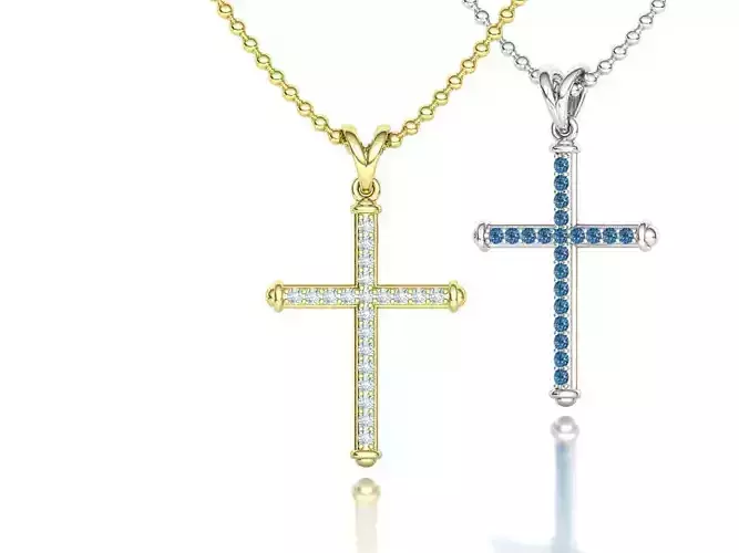 Diamond Cross Necklace 2mm stone around HALF CARAT TW 3D print model