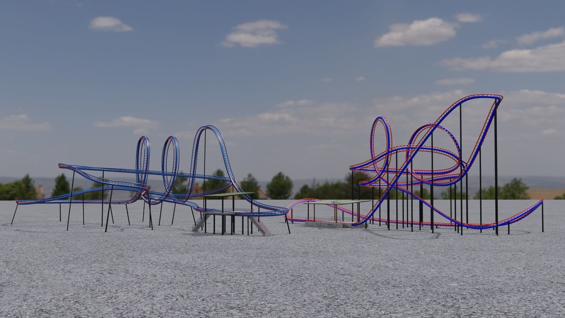 TWO Rollercoaster 3D Model Collection_1