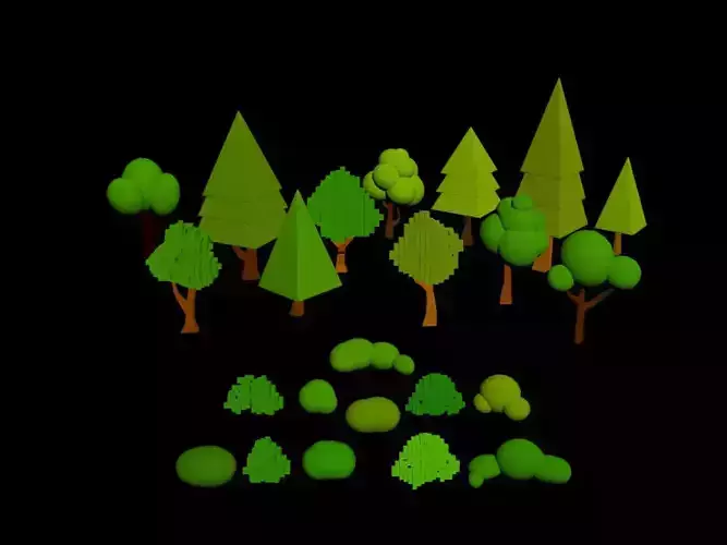 trees and bushes stylized lowpoly collection