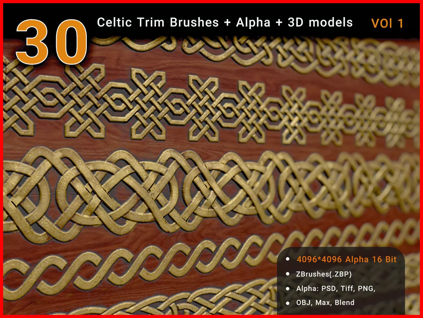 30 Celtic Trim ZBrushes Alpha  3D model 3D model_0