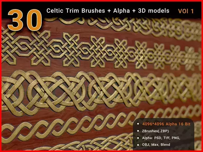 30 Celtic Trim ZBrushes Alpha  3D model 3D model