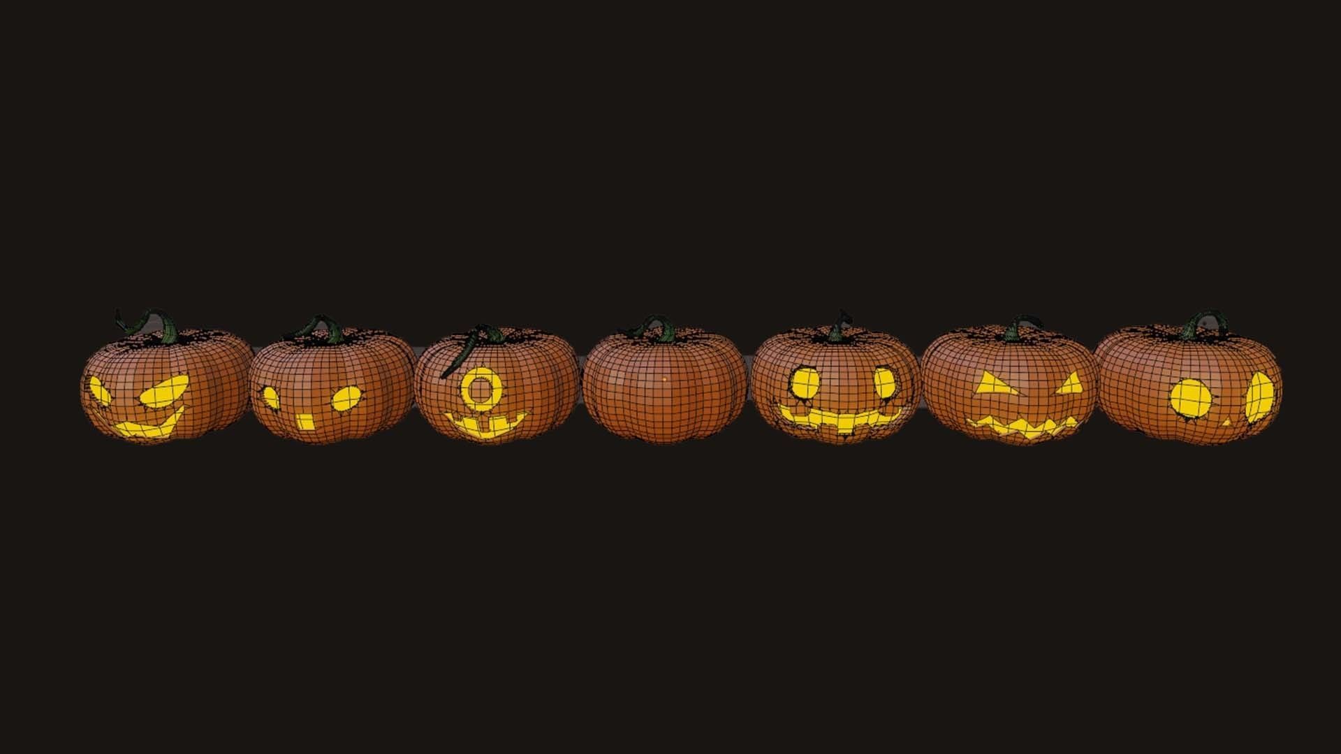 Halloween glow pumpkins set 3D model_6