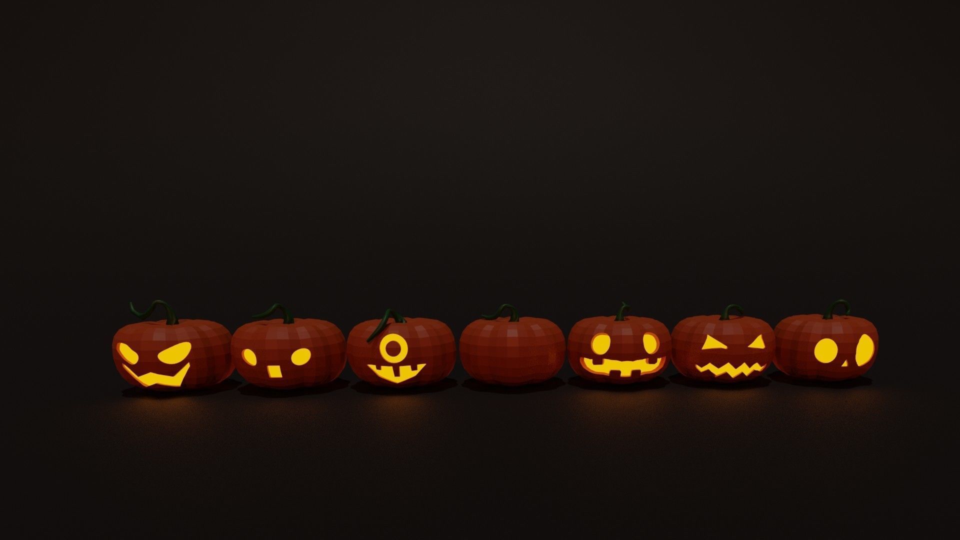 Halloween glow pumpkins set 3D model_2