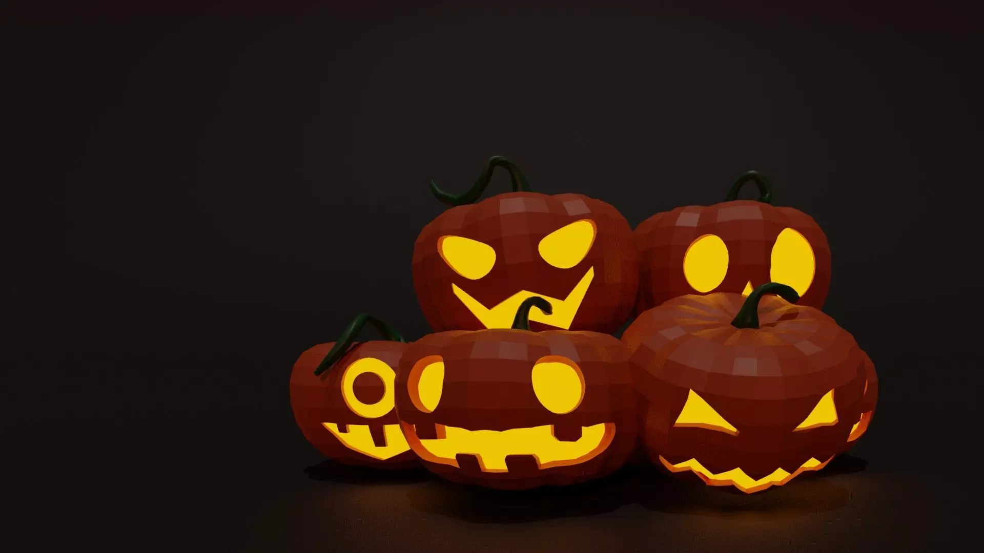 Halloween glow pumpkins set 3D model_0