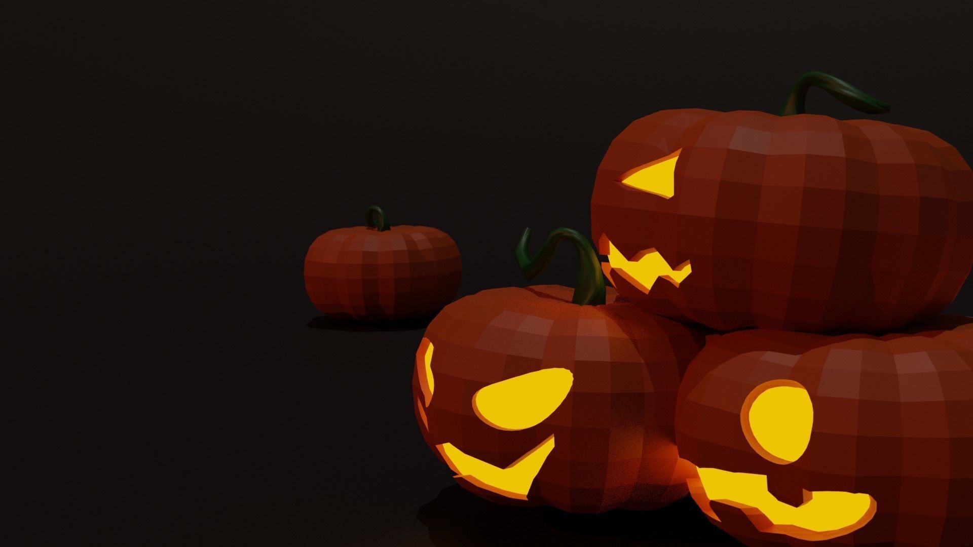 Halloween glow pumpkins set 3D model_5