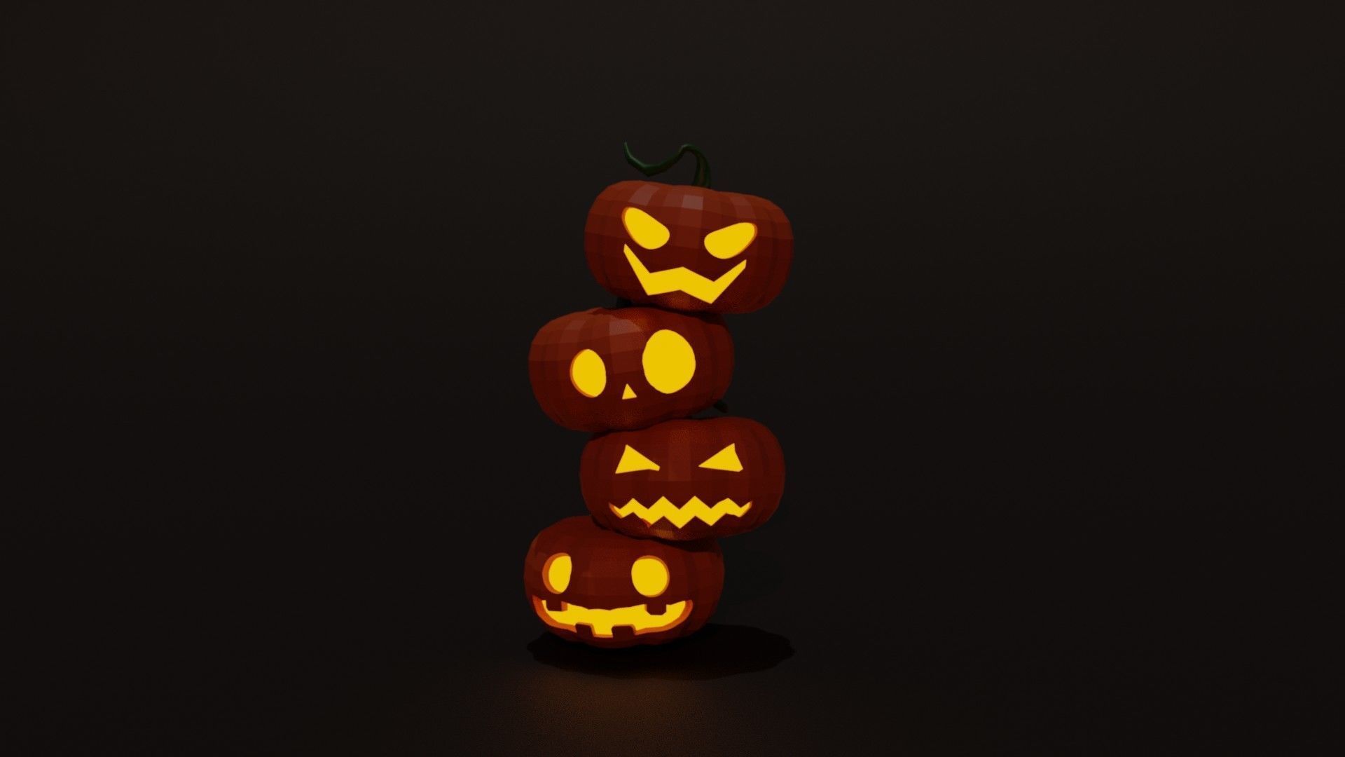Halloween glow pumpkins set 3D model_1