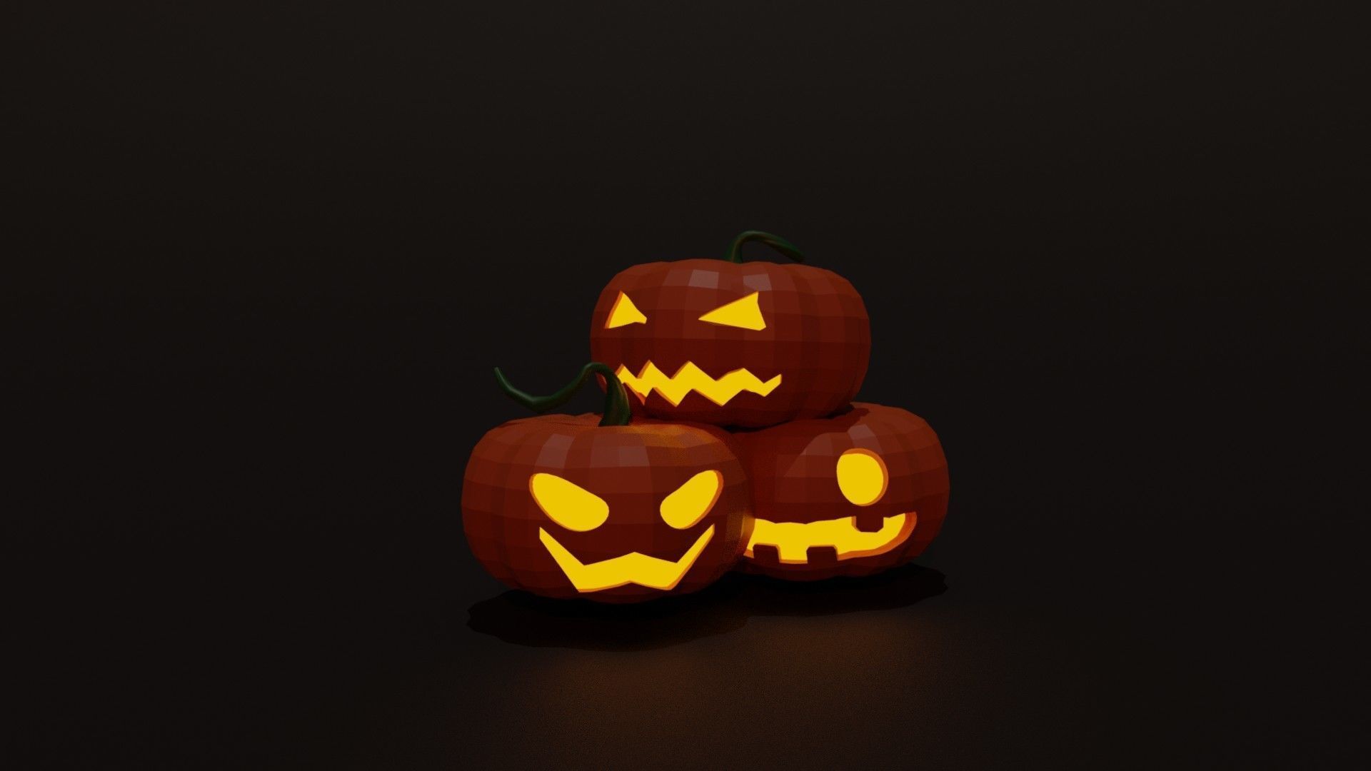 Halloween glow pumpkins set 3D model_4