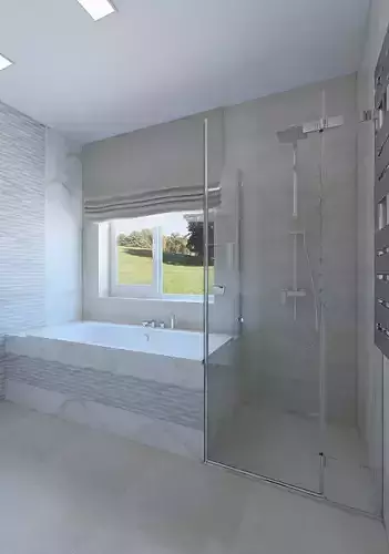 Cozy bathroom with light tiles