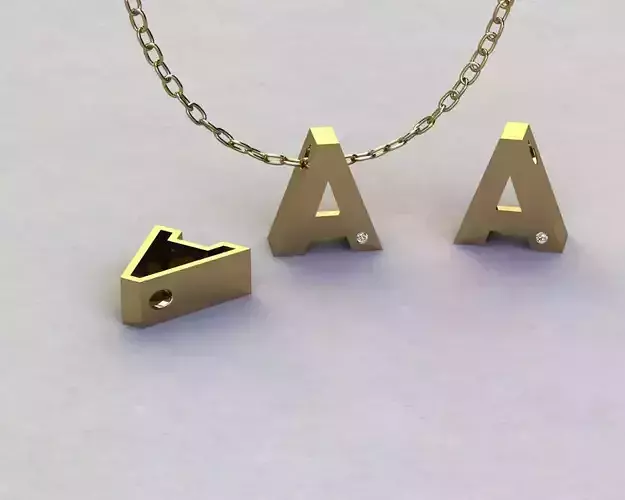Alphabet A gold necklace with letters aa 3D print model