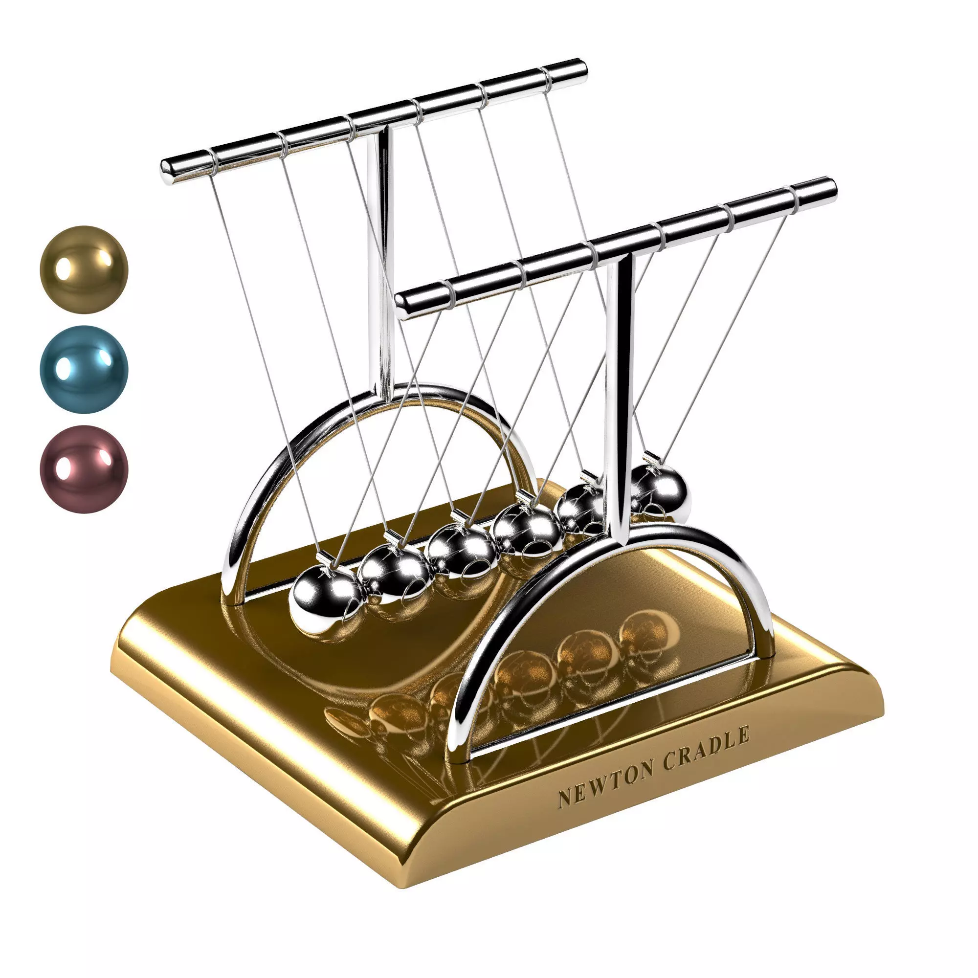 NewtonCradle gold abacus with balls 3D model_0