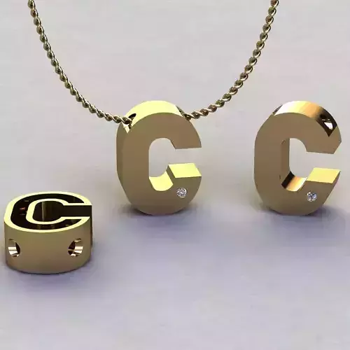 Alphabet C gold necklace with letter cc 3D print model