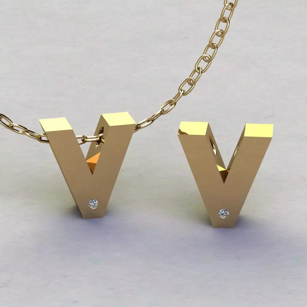 Alphabet V Pendant  3D print model_0
