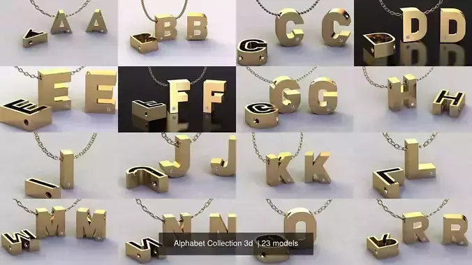 Pendant alphabet from a to z 3D print model 3D Model Collection