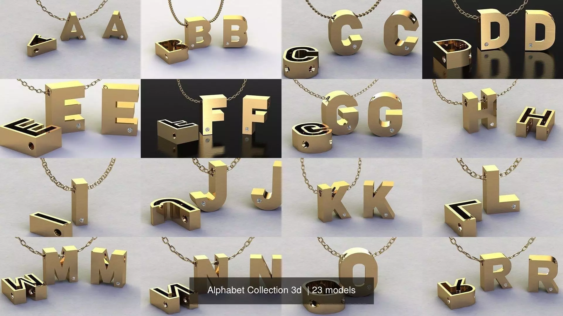 Pendant alphabet from a to z 3D print model 3D Model Collection_0