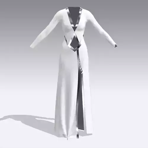 WHITE DRESS METALIC STRAP SLIT LONG  DRESS