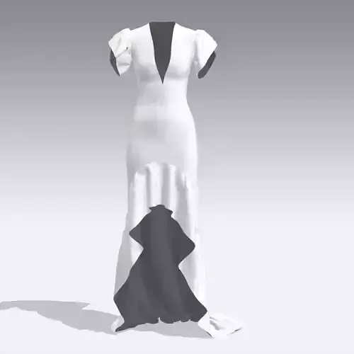 DRESS WHITE RUFFLED V NECKLINE