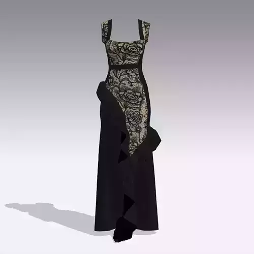 DRESS  LACE LONG RUFFLED ASYMETRIC DRESS MODERN LOOK