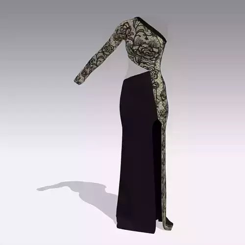 DRESS PANELED ONE SHOULDER BLACK DRESS LACE