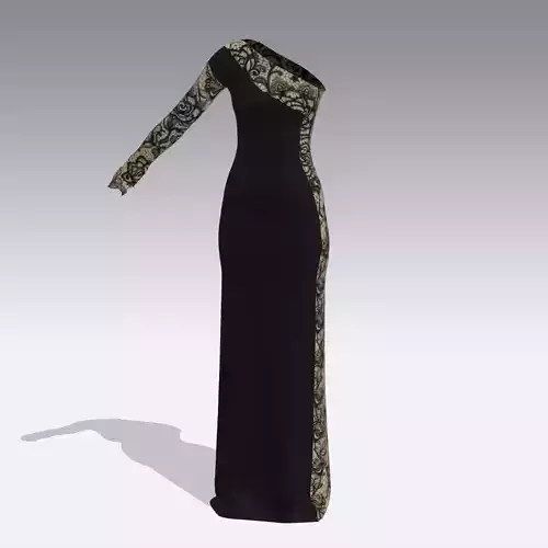 DRESS ONE SOULDER LACE BLACK LONG DRESS LOOK