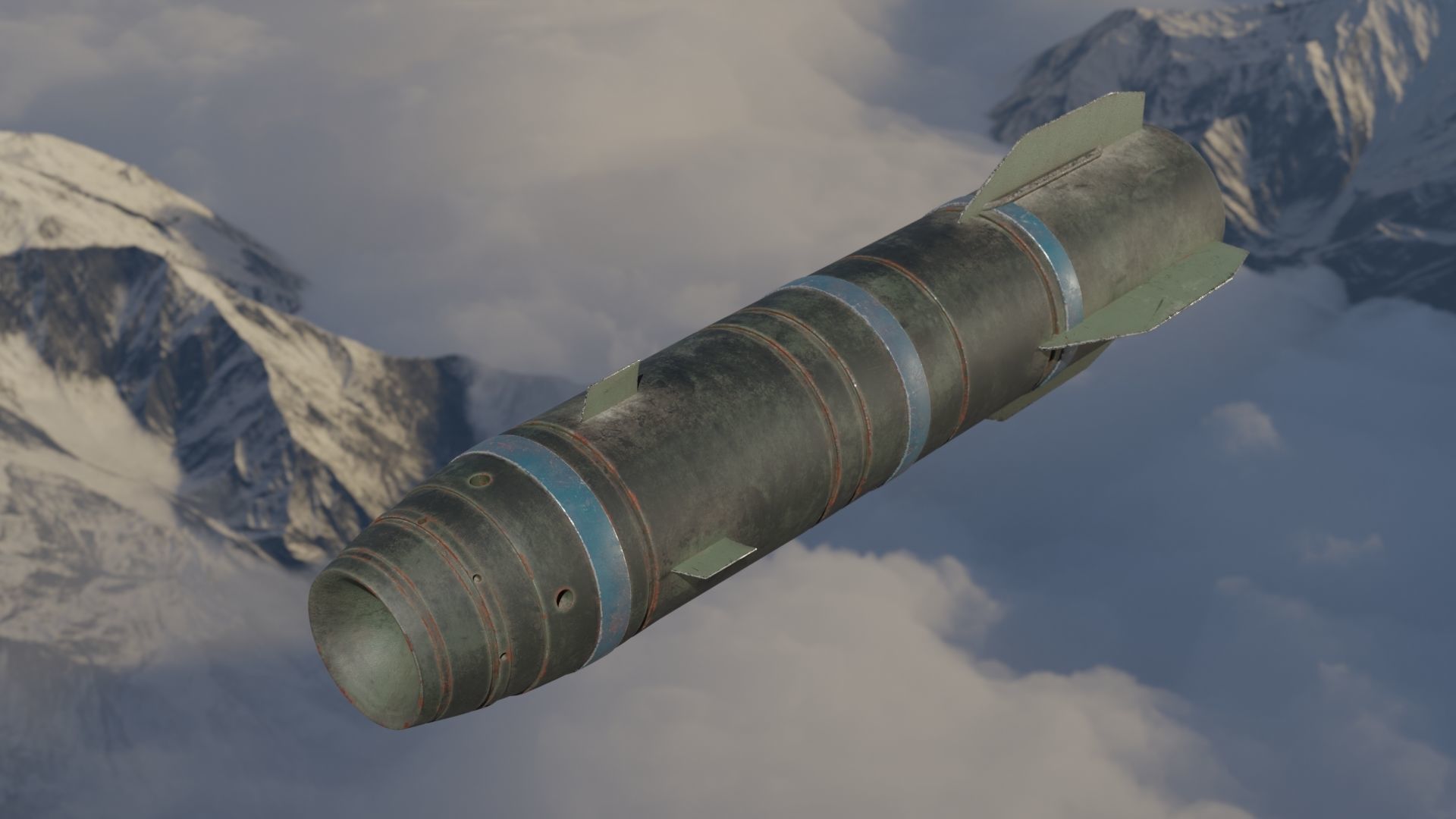 Rocket missile flying in sky Low-poly 3D model_10