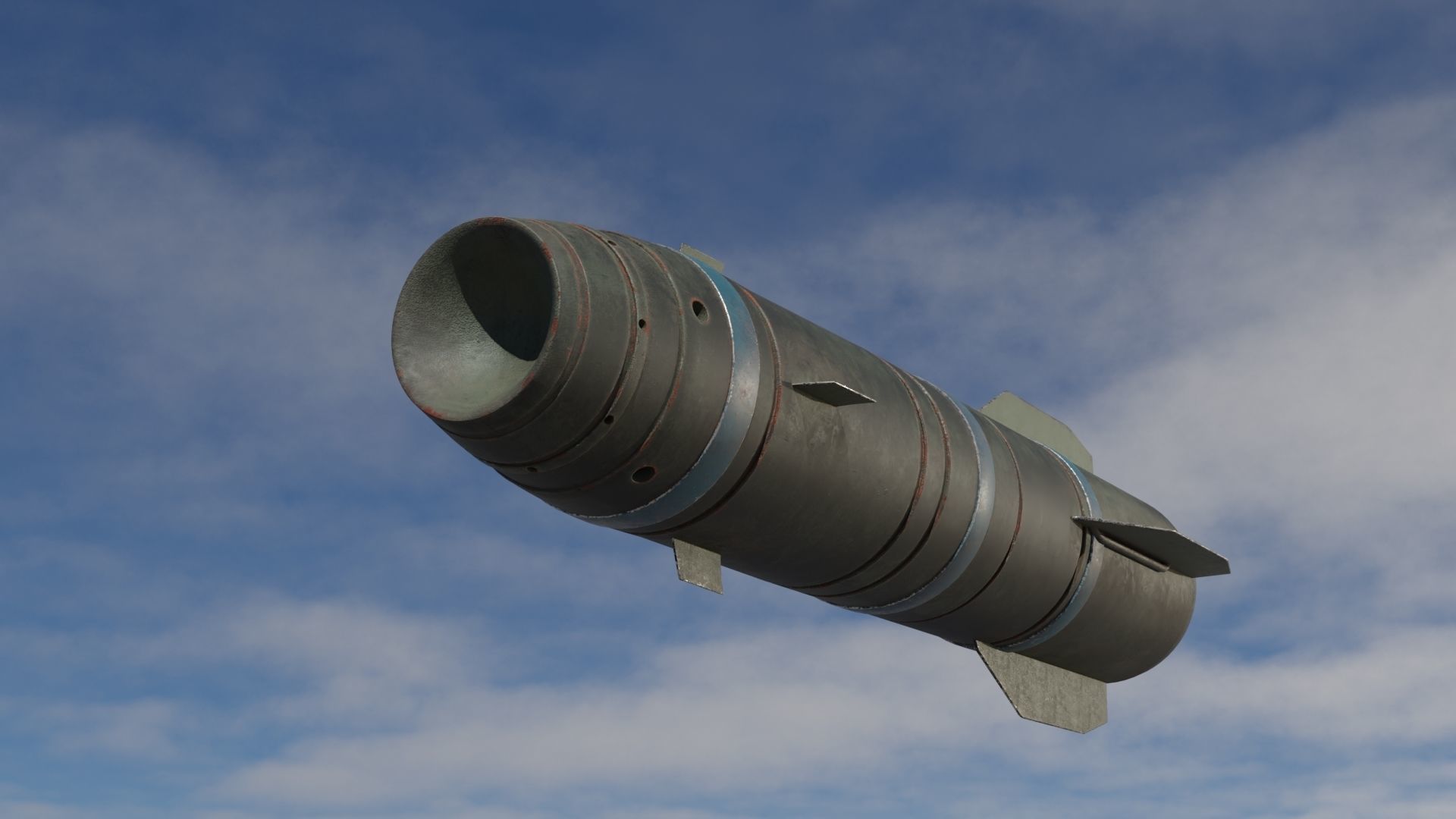 Rocket missile flying in sky Low-poly 3D model_1