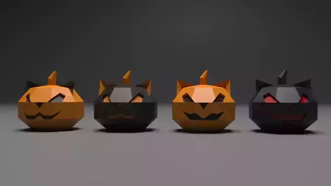 Pumpkin Cat Halloween Low Poly Model 3D print model