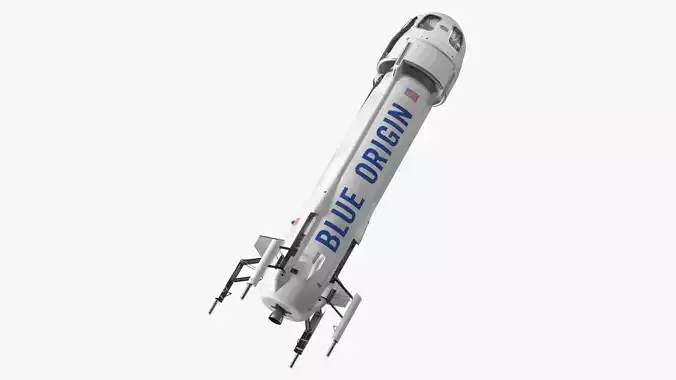 Blue Origin New Shepard Rocket Booster with Crew Capsule Rigged 3D model