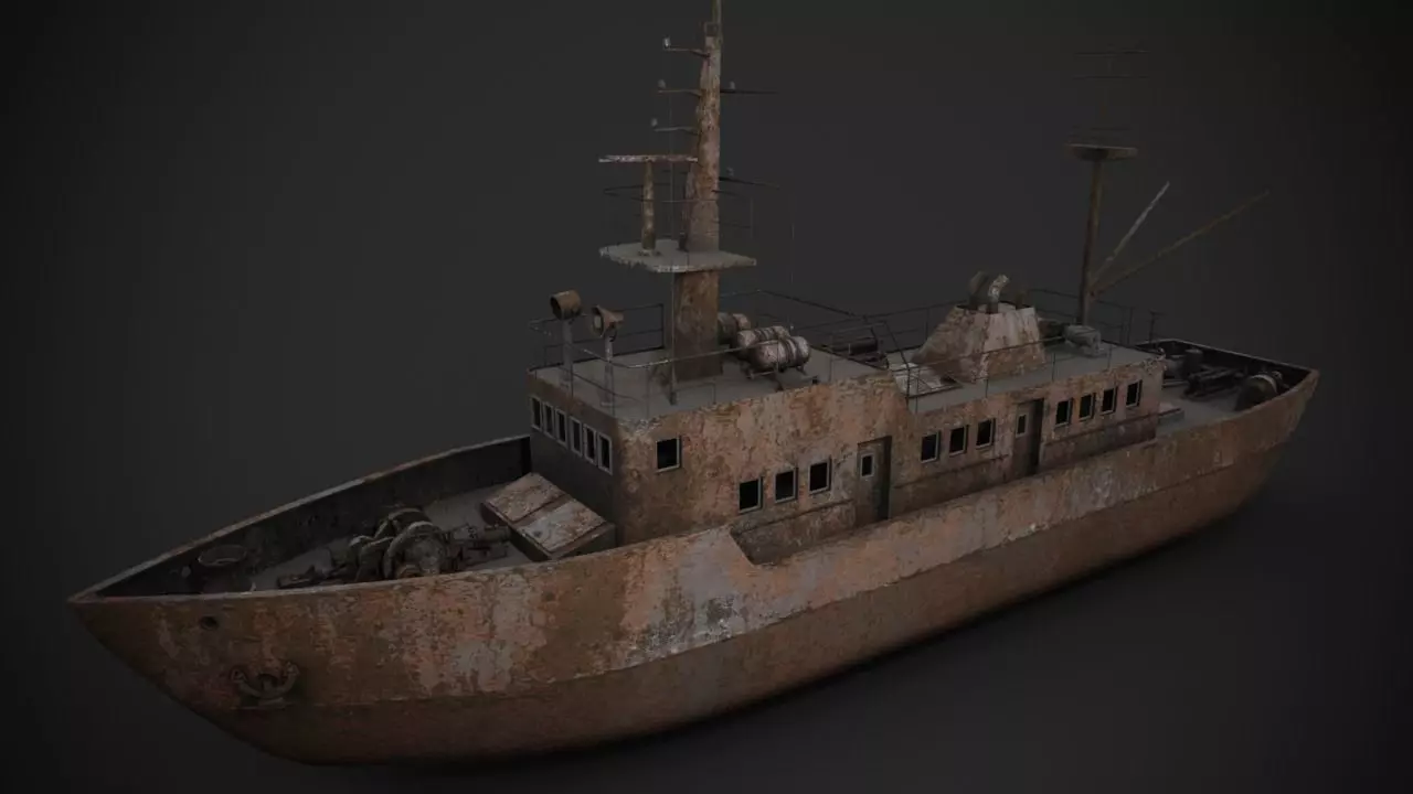 Old rusted abandoned vessel 3D model_0