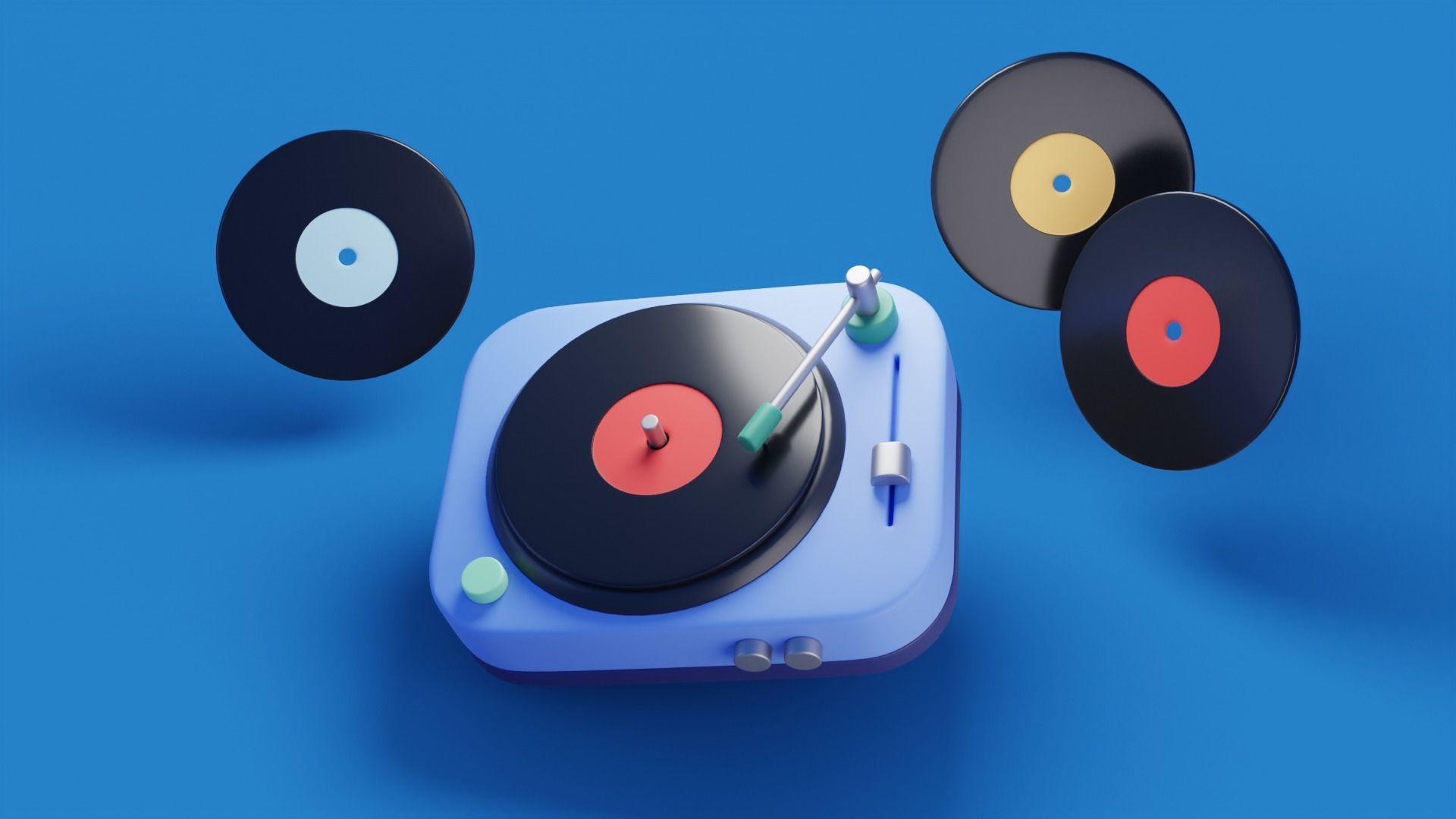 Cartoon vinyl record player Low-poly 3D model_1
